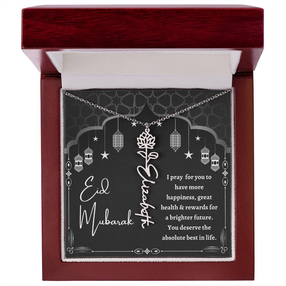 [Almost Sold Out] Black and White I Pray You Have More Happiness Eid Mubarak Flower Name Necklace