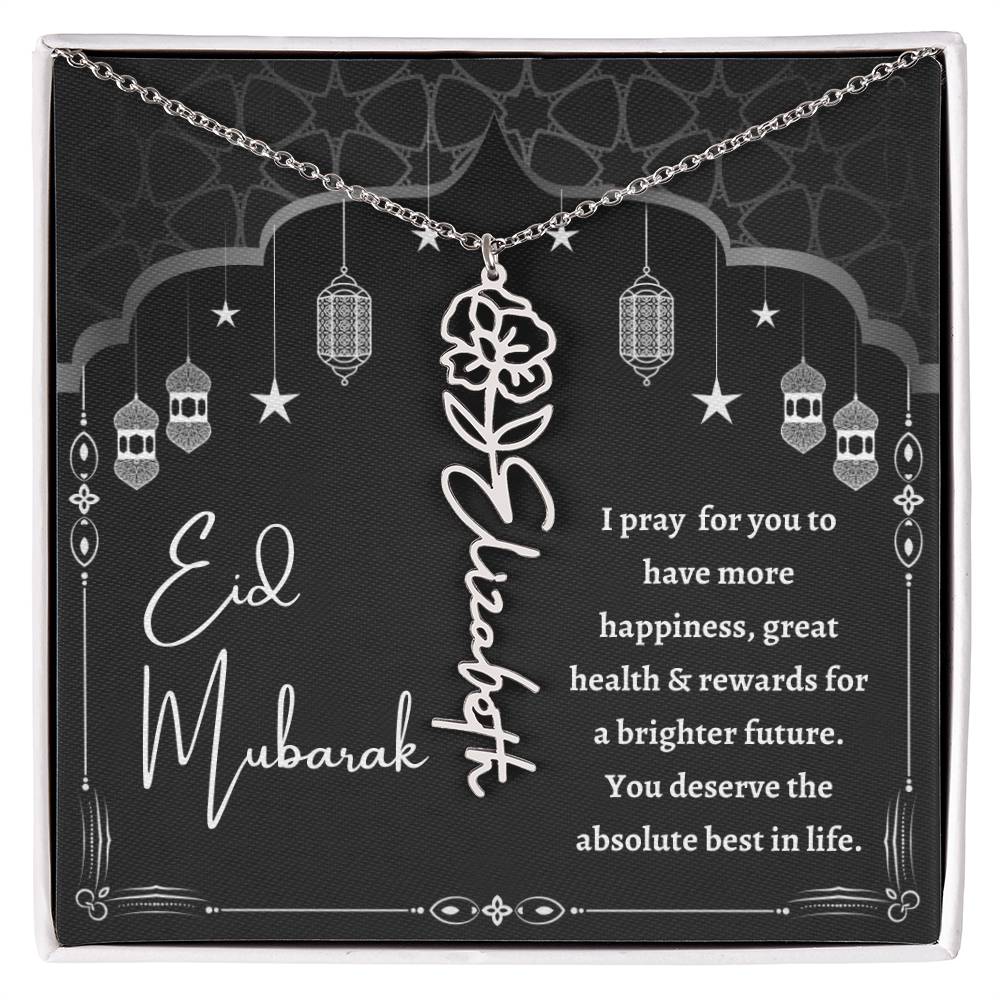 [Almost Sold Out] Black and White I Pray You Have More Happiness Eid Mubarak Flower Name Necklace