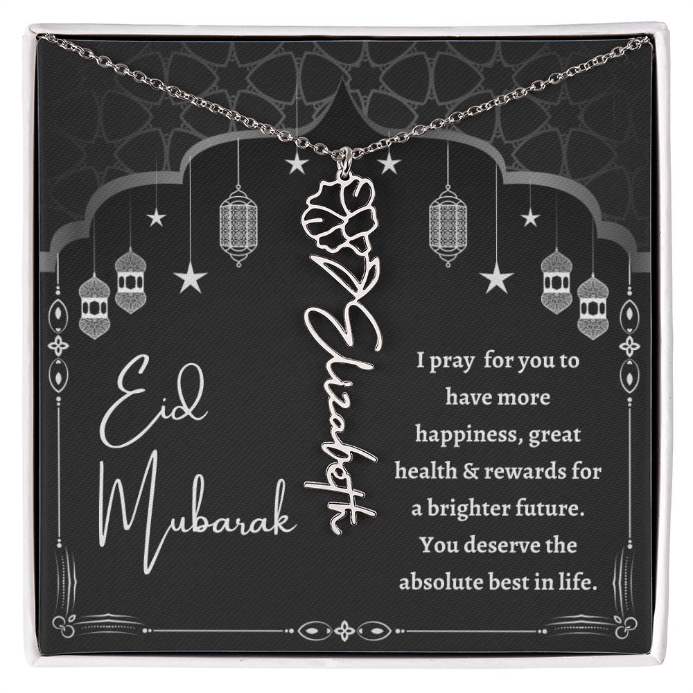 [Almost Sold Out] Black and White I Pray You Have More Happiness Eid Mubarak Flower Name Necklace