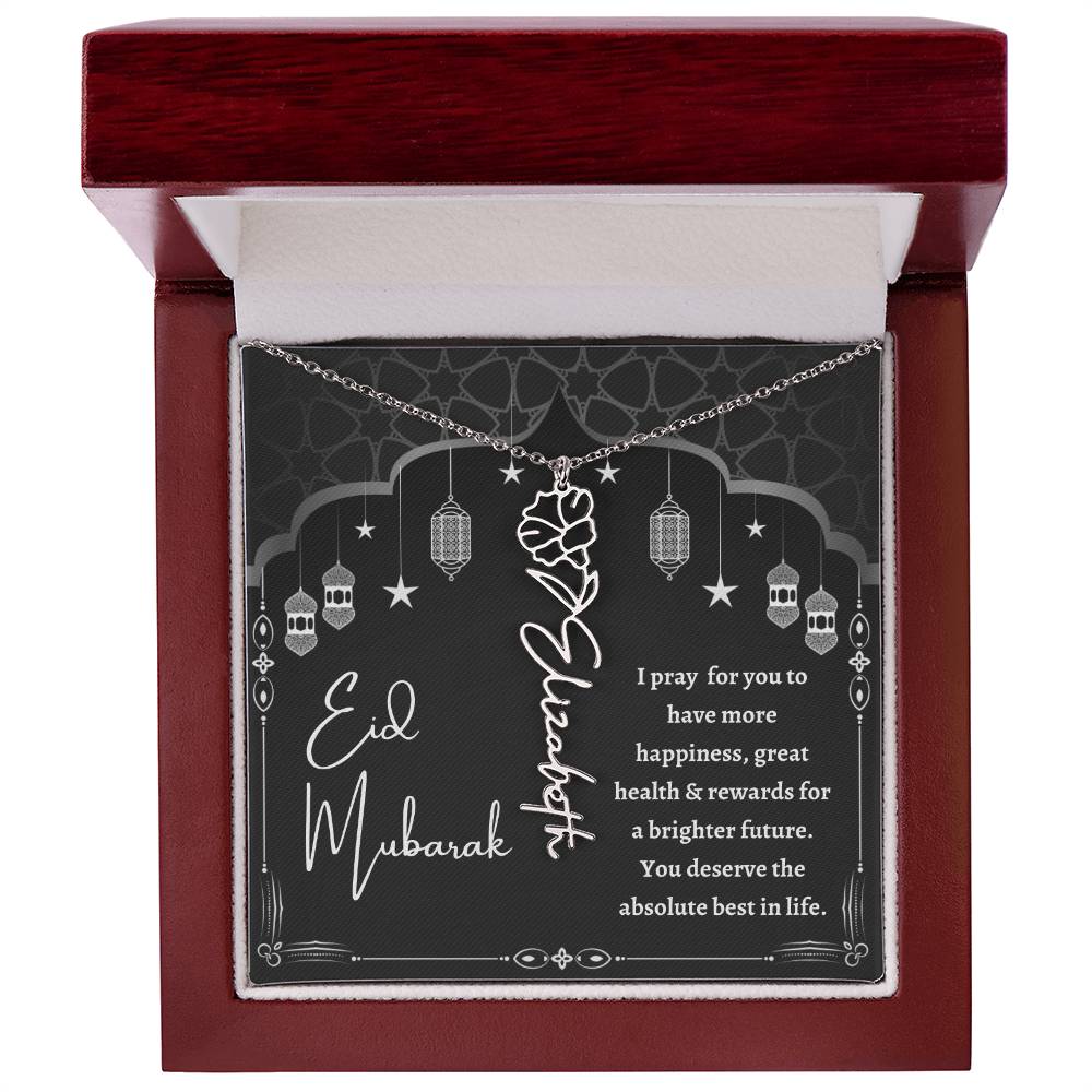 [Almost Sold Out] Black and White I Pray You Have More Happiness Eid Mubarak Flower Name Necklace