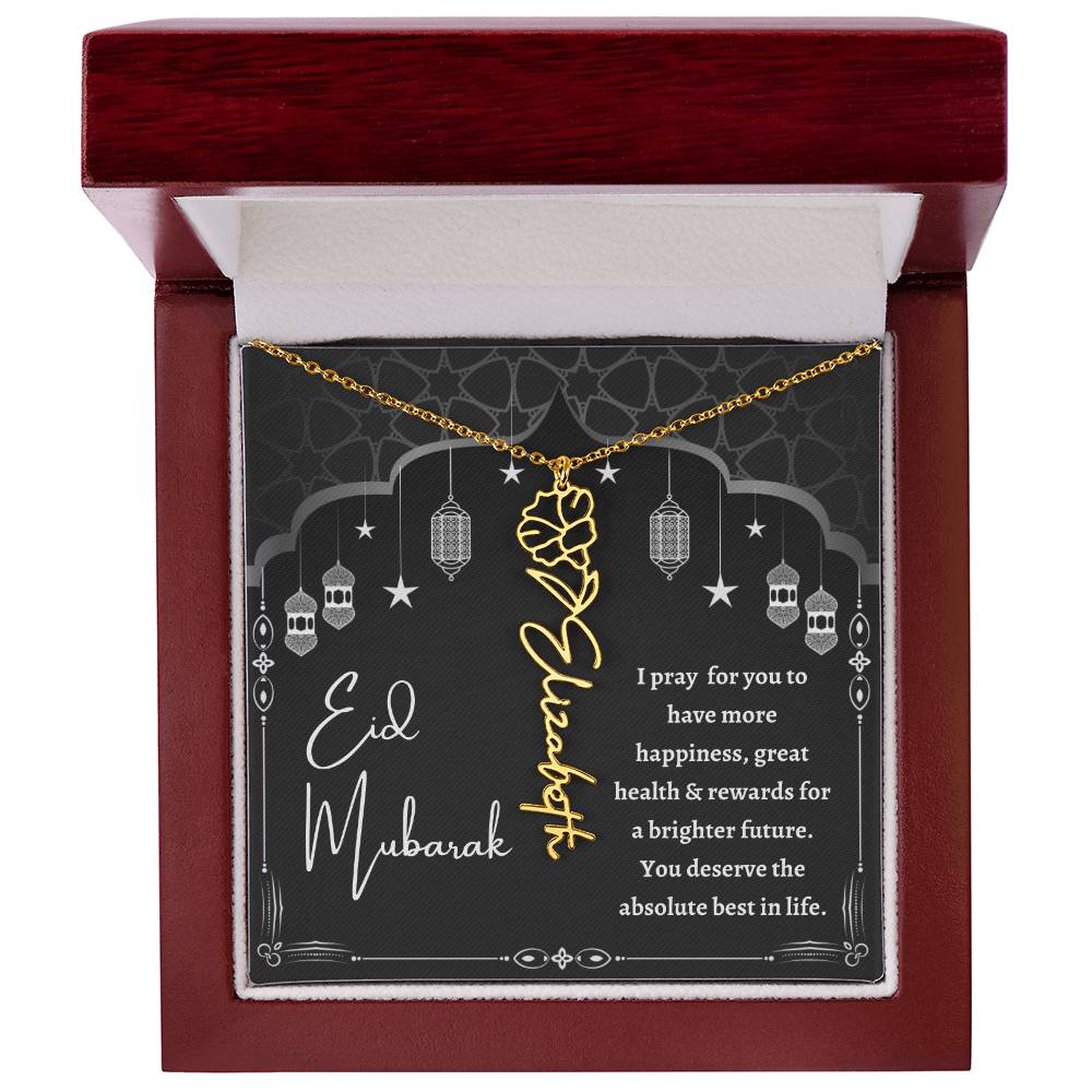 [Almost Sold Out] Black and White I Pray You Have More Happiness Eid Mubarak Flower Name Necklace