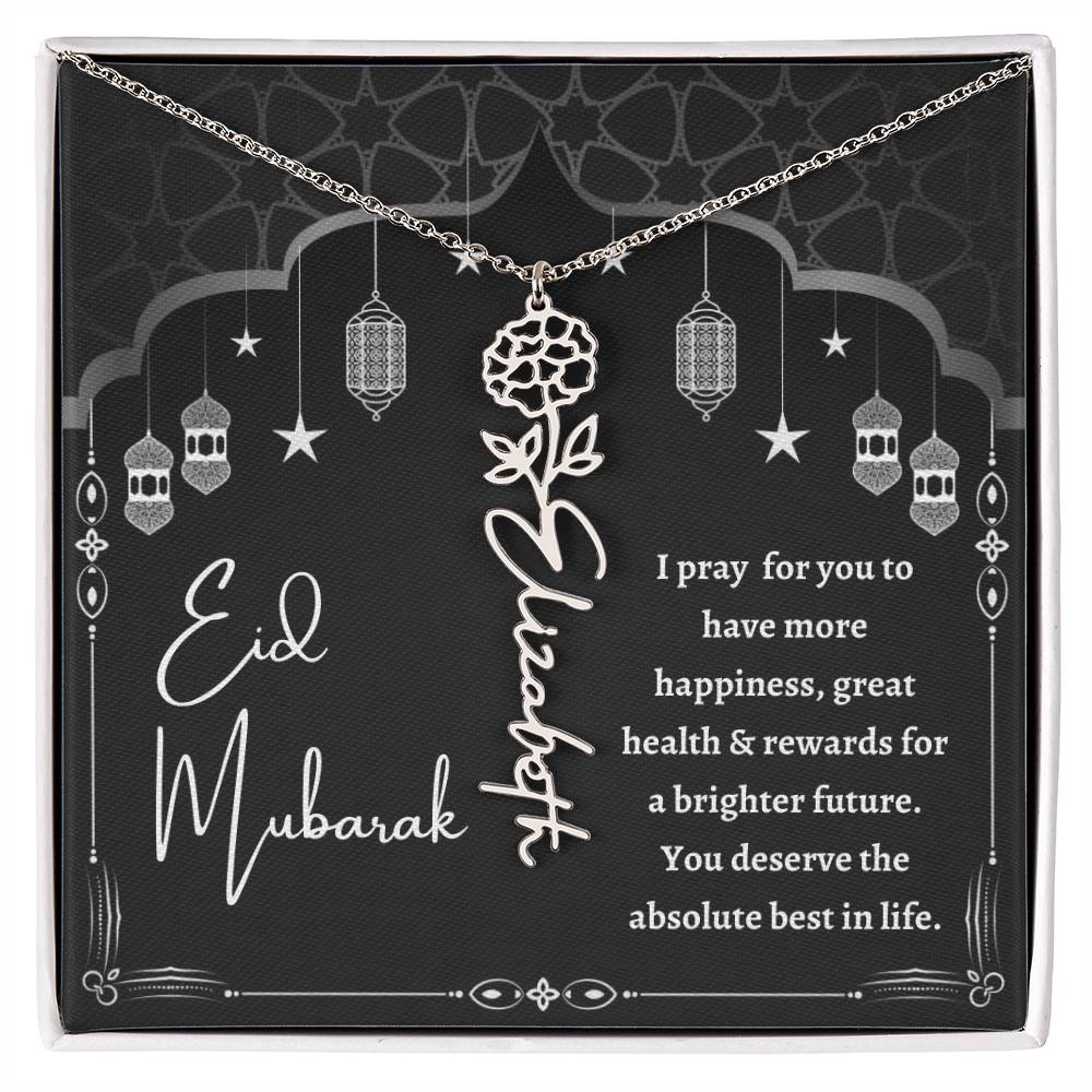 [Almost Sold Out] Black and White I Pray You Have More Happiness Eid Mubarak Flower Name Necklace