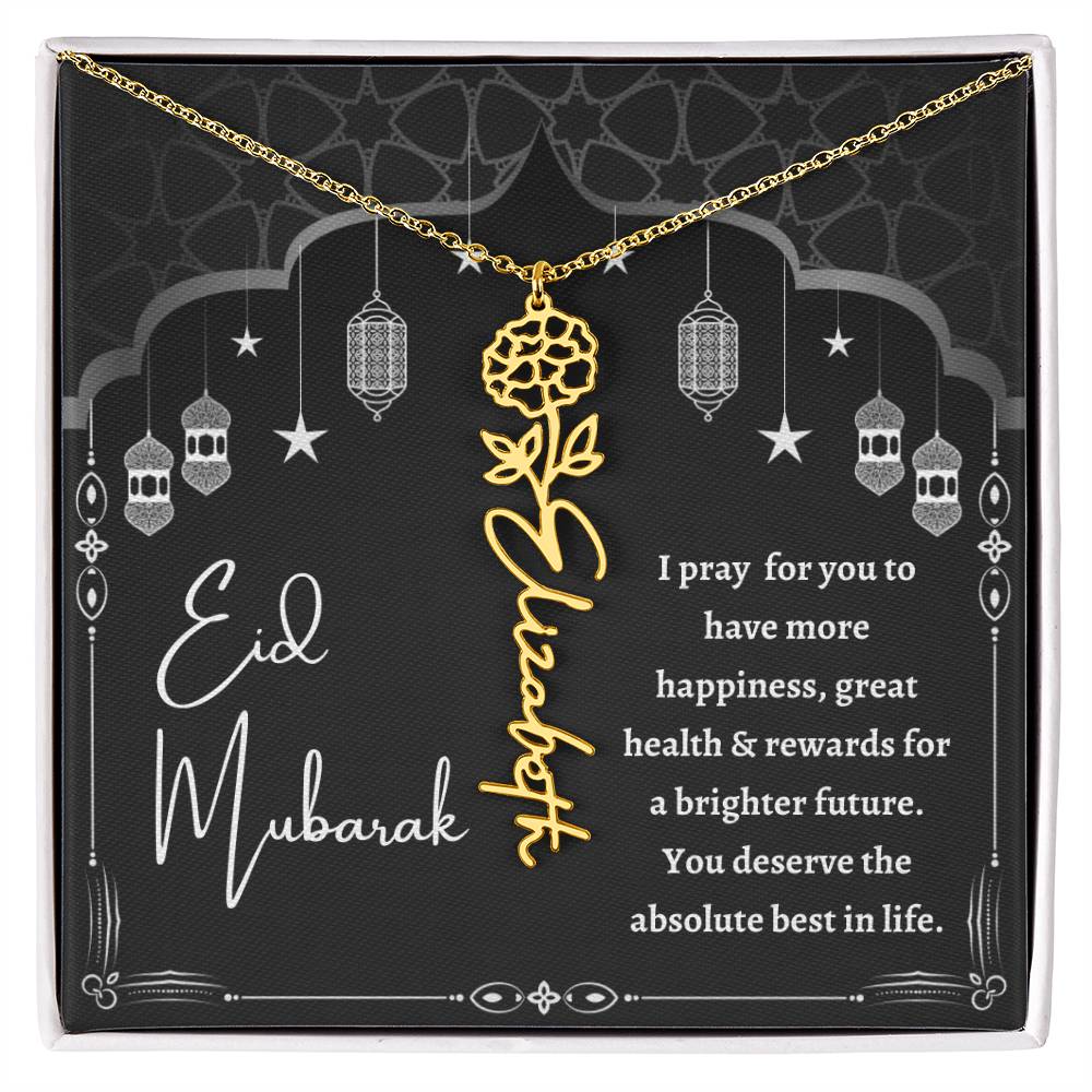 [Almost Sold Out] Black and White I Pray You Have More Happiness Eid Mubarak Flower Name Necklace