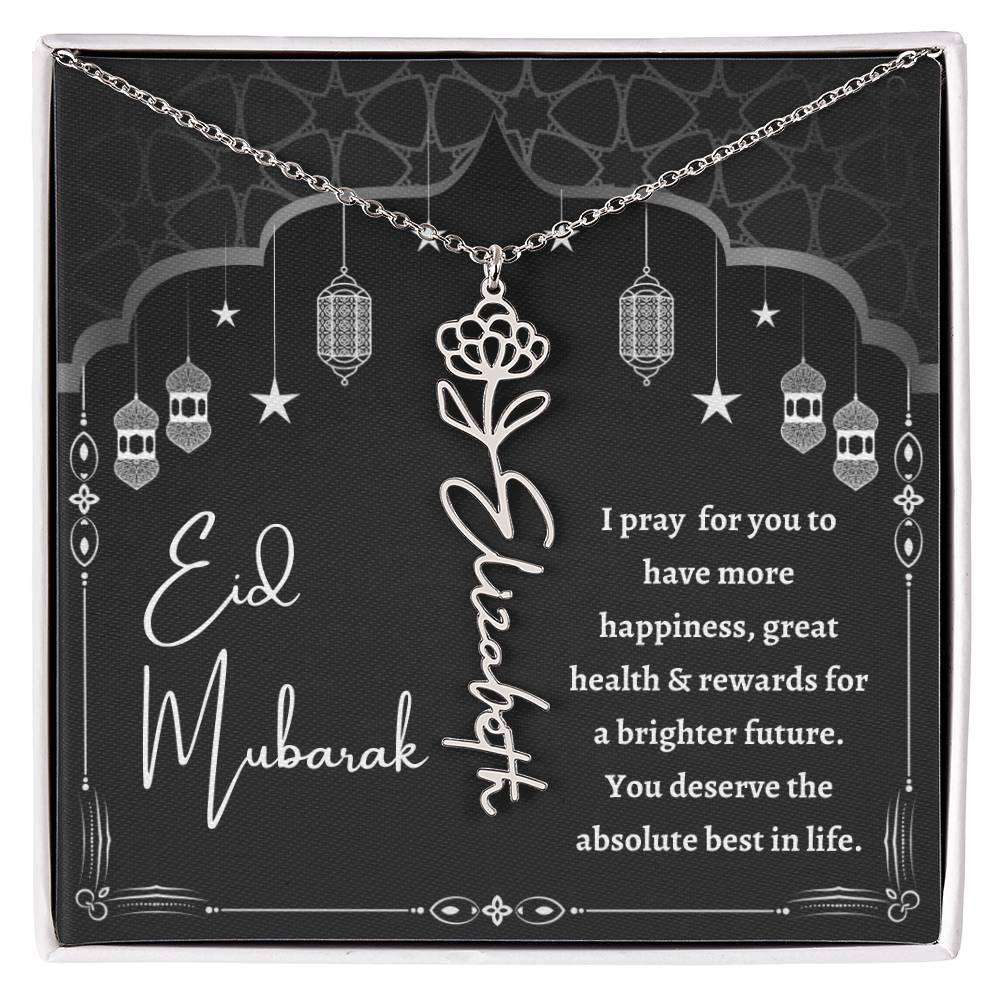 [Almost Sold Out] Black and White I Pray You Have More Happiness Eid Mubarak Flower Name Necklace
