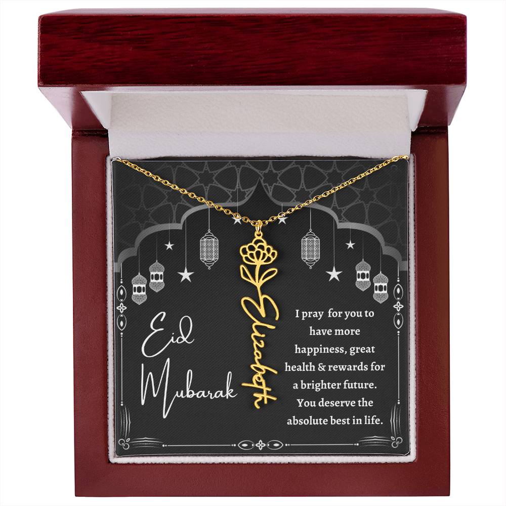 [Almost Sold Out] Black and White I Pray You Have More Happiness Eid Mubarak Flower Name Necklace