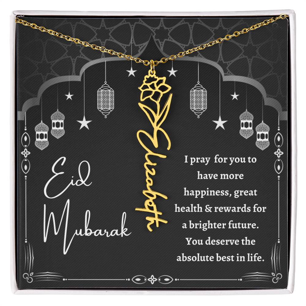 [Almost Sold Out] Black and White I Pray You Have More Happiness Eid Mubarak Flower Name Necklace
