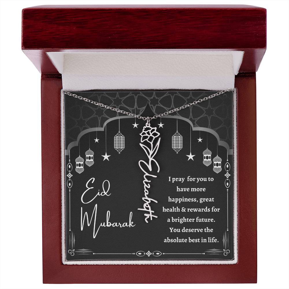 [Almost Sold Out] Black and White I Pray You Have More Happiness Eid Mubarak Flower Name Necklace