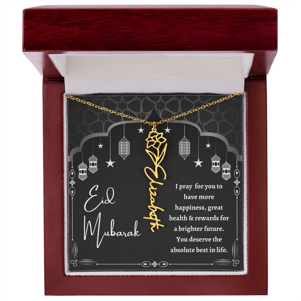 [Almost Sold Out] Black and White I Pray You Have More Happiness Eid Mubarak Flower Name Necklace