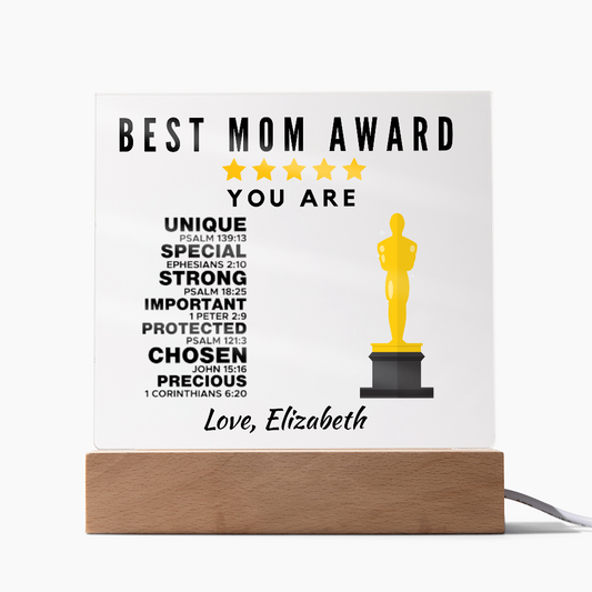 Best Mom Award Acrylic Plaque with Stand