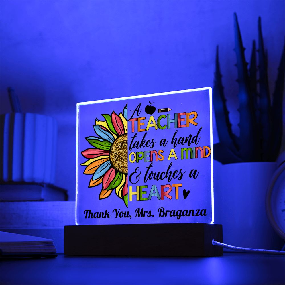 Almost Sold Out - Teacher Opens Mind - Personalized Acrylic Plaque with Stand