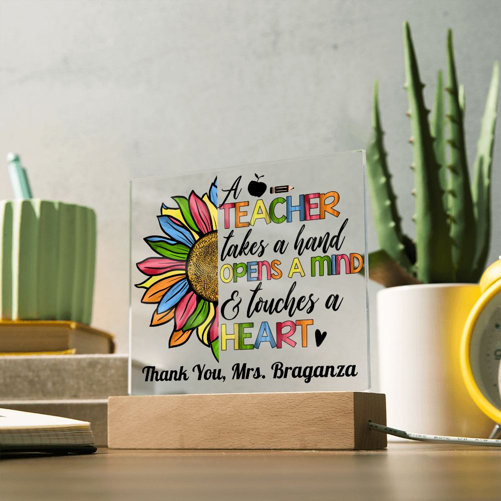 Almost Sold Out - Teacher Opens Mind - Personalized Acrylic Plaque with Stand