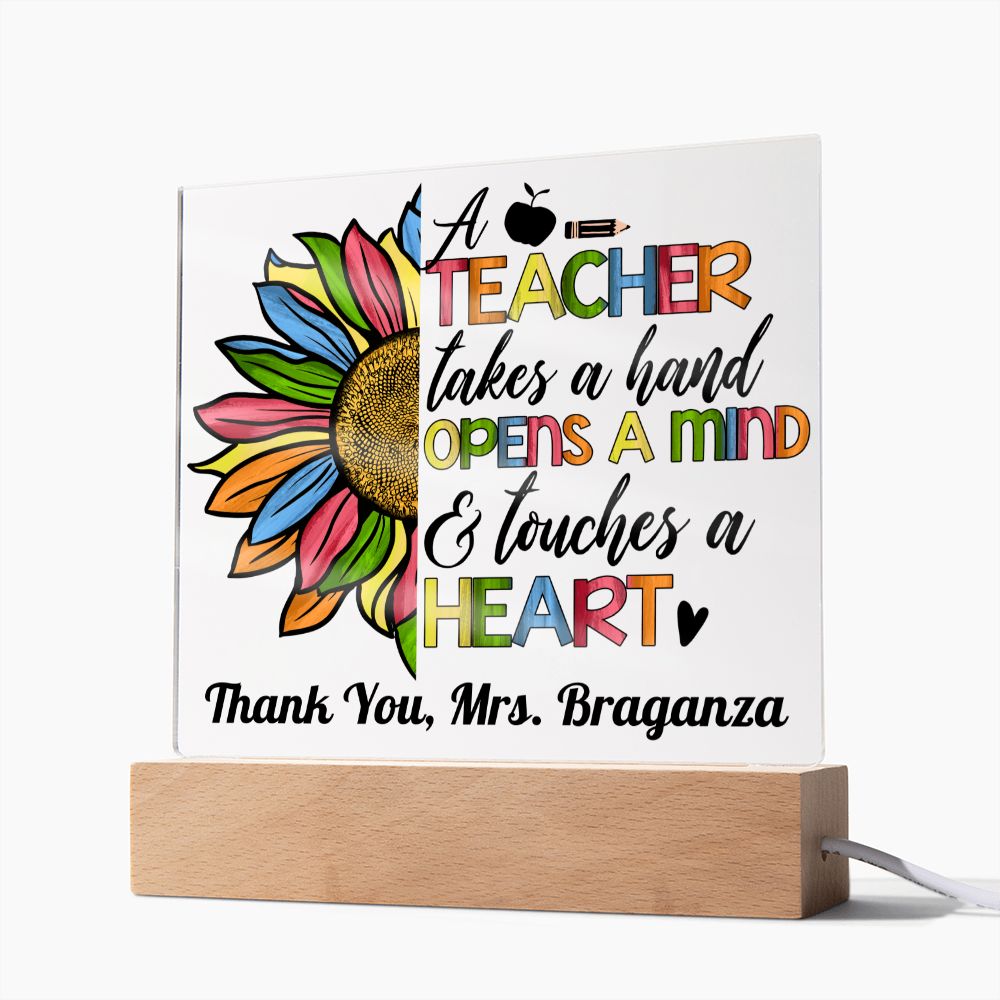 Almost Sold Out - Teacher Opens Mind - Personalized Acrylic Plaque with Stand