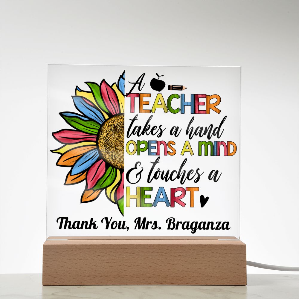 Almost Sold Out - Teacher Opens Mind - Personalized Acrylic Plaque with Stand