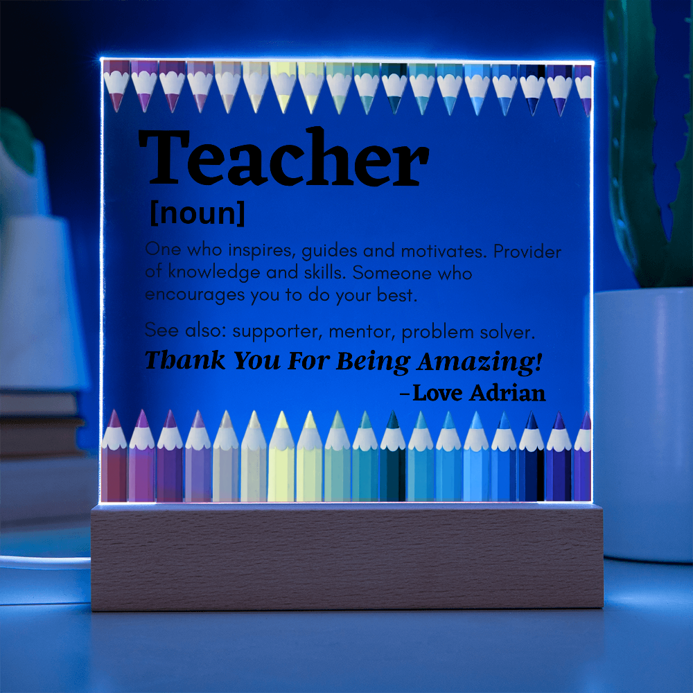 Thank You Teacher Personalized Printed Square Acrylic Plaque