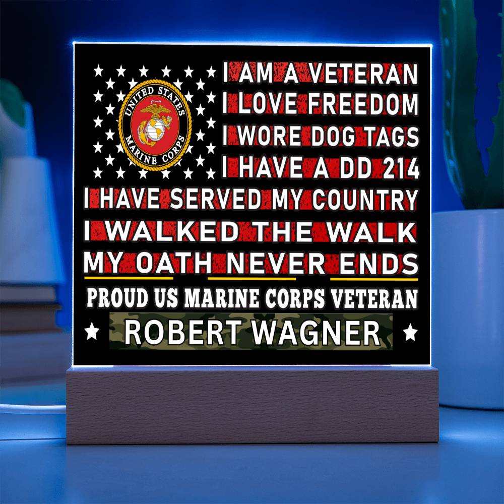 Almost Sold Out - Proud US Marine Corps Veteran - Acrylic Plaque With Stand