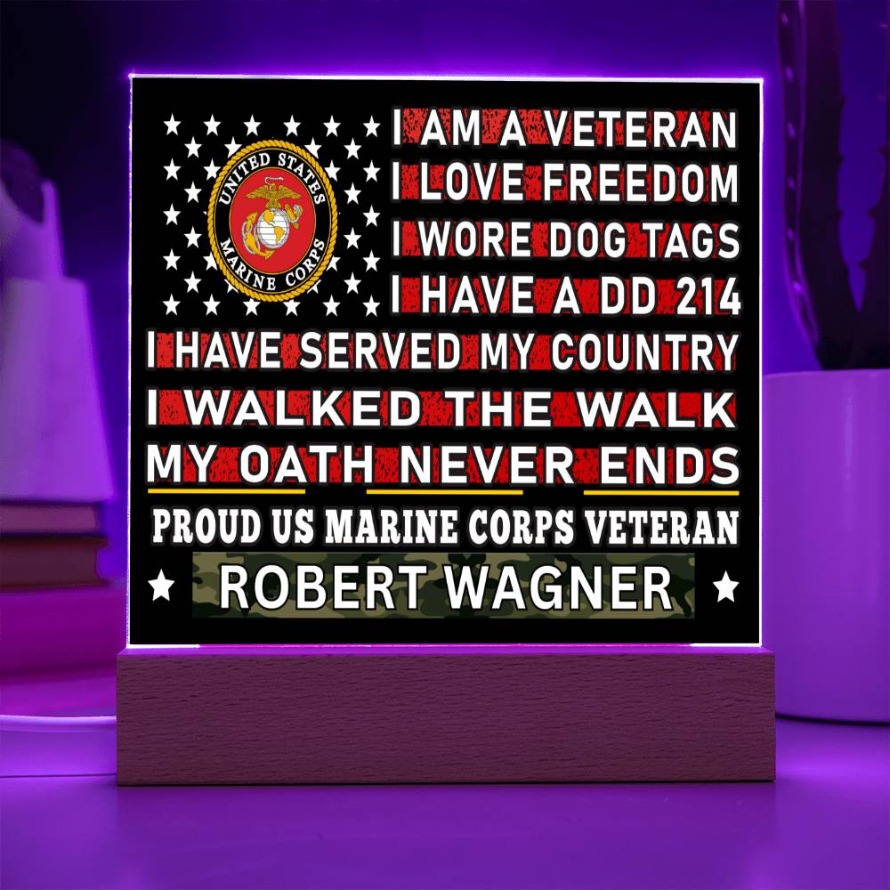 Almost Sold Out - Proud US Marine Corps Veteran - Acrylic Plaque With Stand