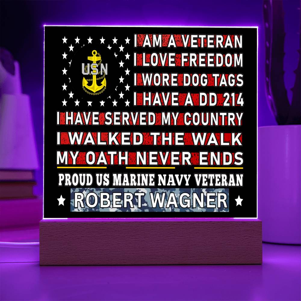 Almost Sold Out - Proud US Air Marine Navy Veteran - Acrylic Plaque With Stand