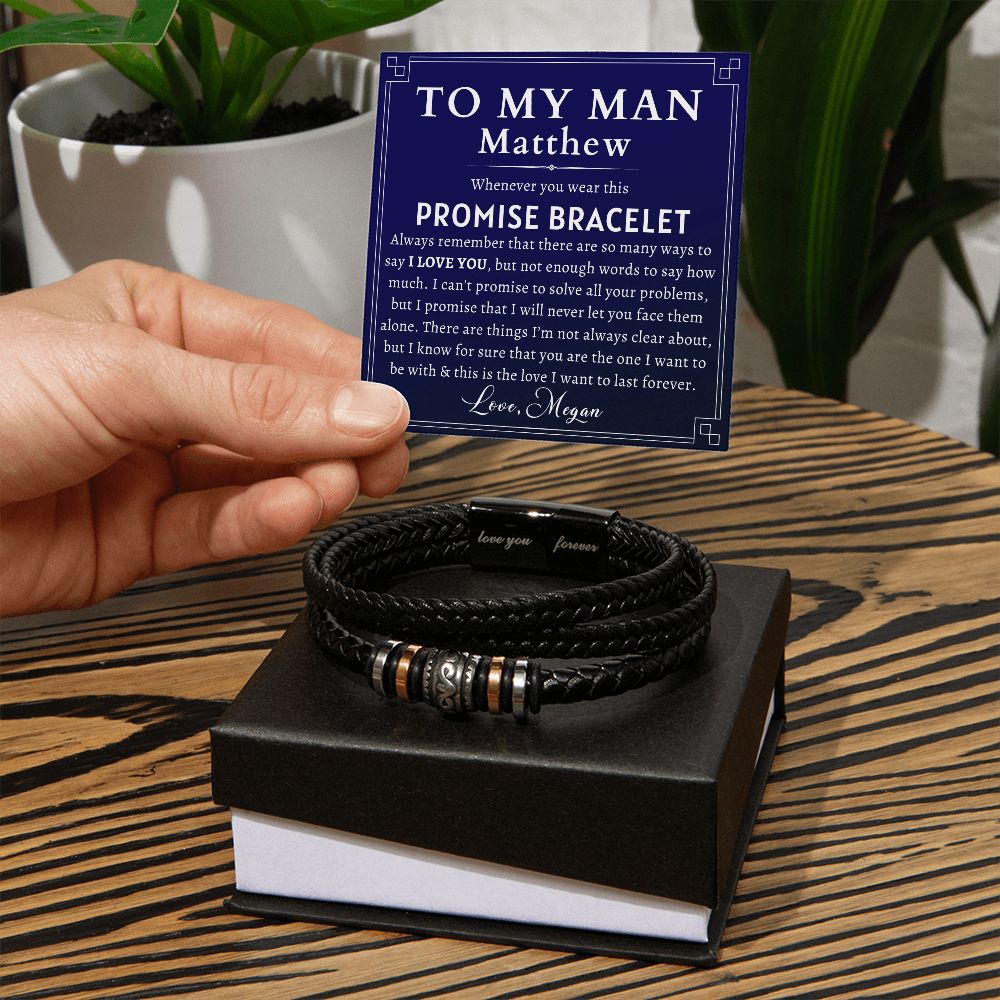 [Almost Sold Out] Personalized Promise Bracelet - To My Man - Leather Men's Bracelet
