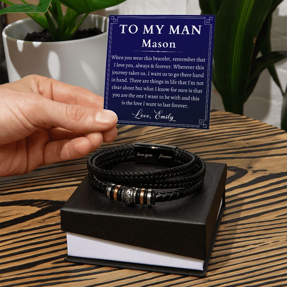[Almost Sold Out] Personalized To My Man Gift - Leather Men's Bracelet