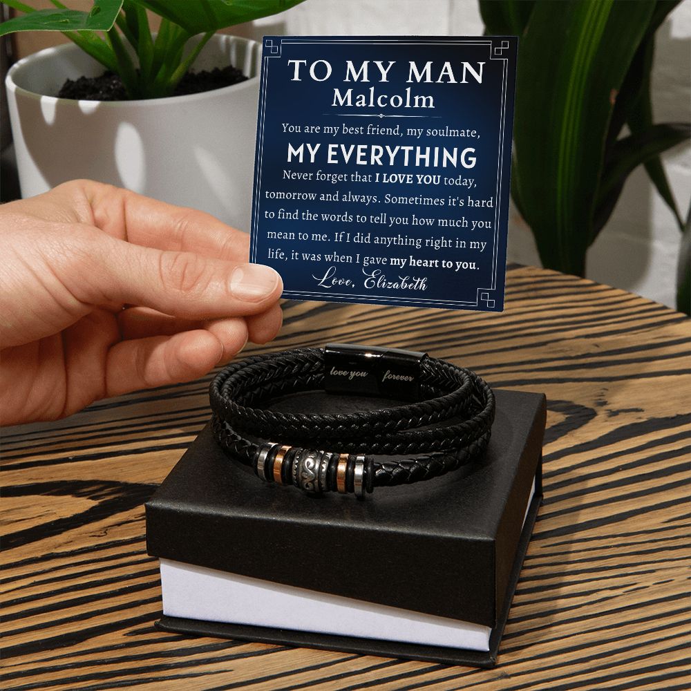 [Almost Sold Out] Personalized To My Man Gift - Leather Men's Bracelet