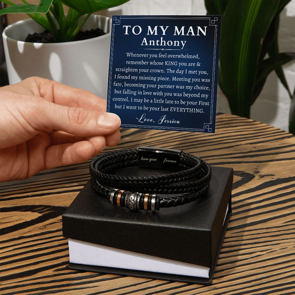 [Almost Sold Out] Personalized To My Man Gift - Leather Men's Bracelet