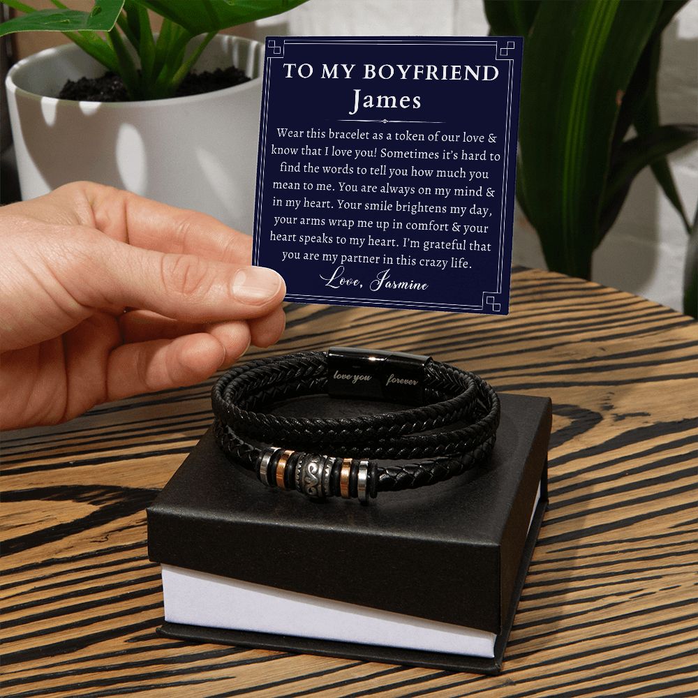 [Almost Sold Out] Personalized To My Boyfriend Gift - Leather Men's Bracelet