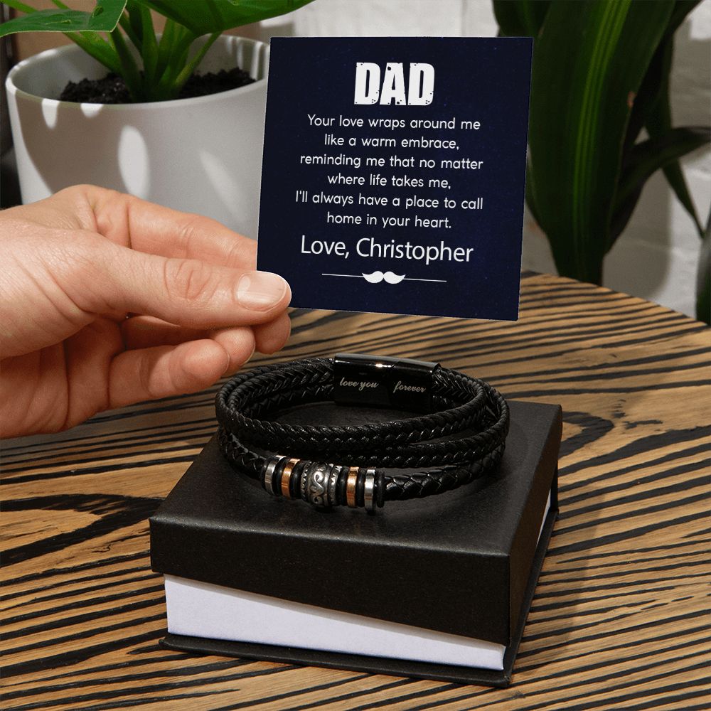 Almost Sold Out - Personalized Dad Leather Bracelet - Warm Embrace