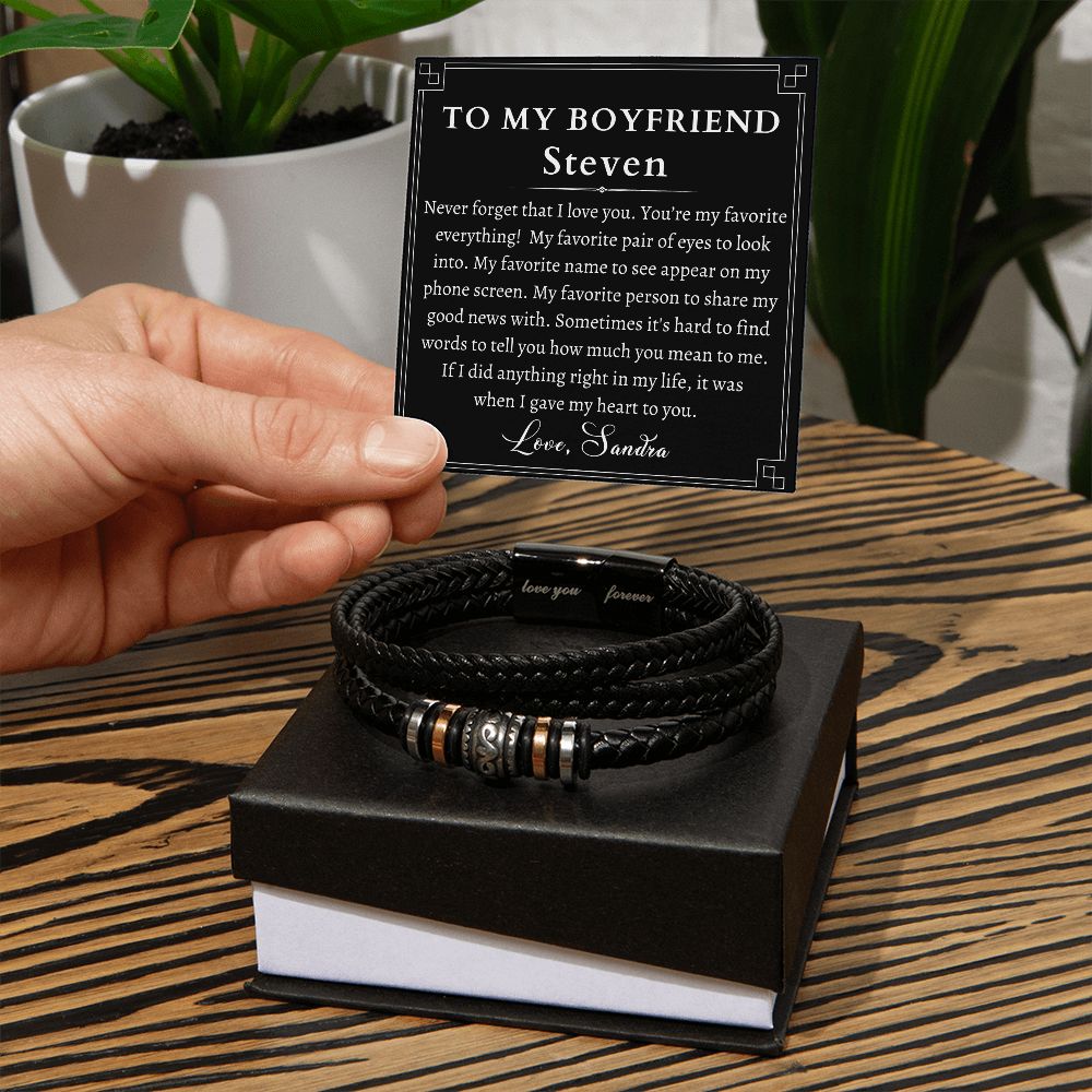 [Almost Sold Out] Personalized To My Boyfriend Gift - Leather Men's Bracelet