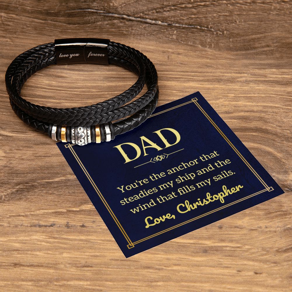 Almost Sold Out - Personalized Dad Leather Bracelet - You Are The Anchor