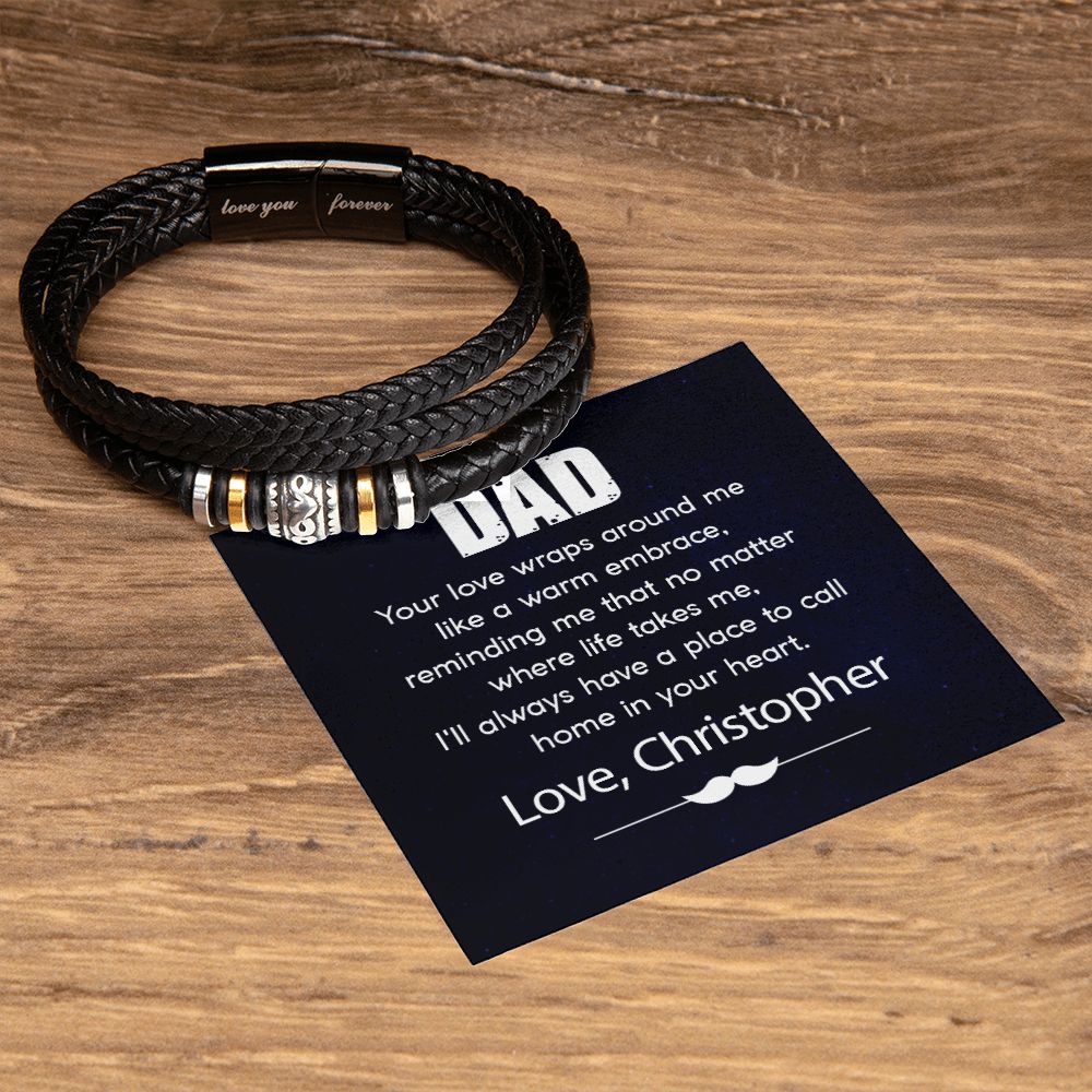 Almost Sold Out - Personalized Dad Leather Bracelet - Warm Embrace