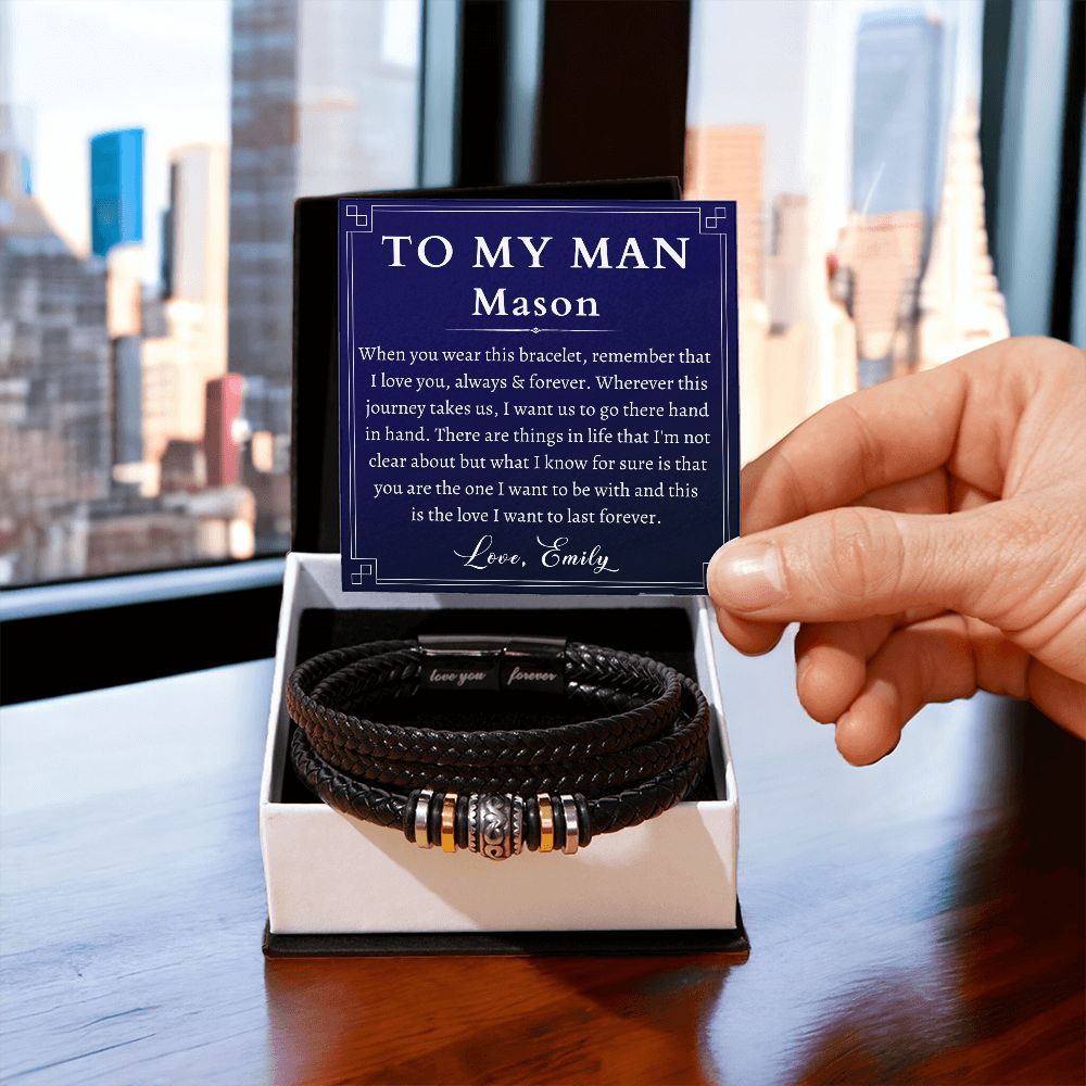 [Almost Sold Out] Personalized To My Man Gift - Leather Men's Bracelet