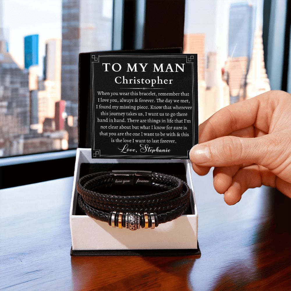 [Almost Sold Out] Personalized To My Man Gift - Leather Men's Bracelet