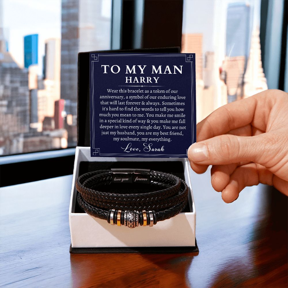 [Almost Sold Out] Personalized To My Husband Anniversary Gift - Men's Leather Bracelet