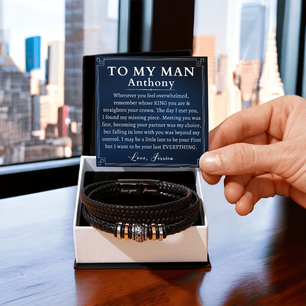 [Almost Sold Out] Personalized To My Man Gift - Leather Men's Bracelet