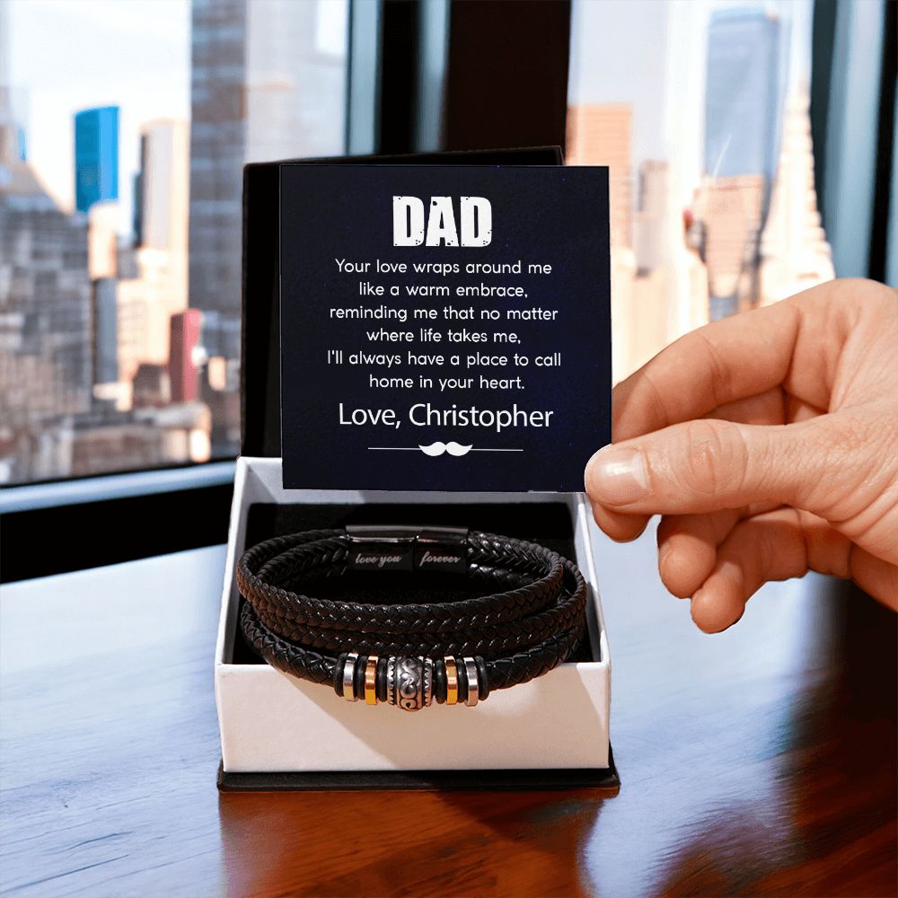 Almost Sold Out - Personalized Dad Leather Bracelet - Warm Embrace