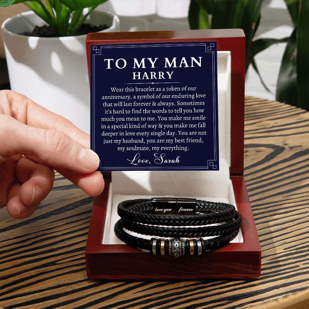 [Almost Sold Out] Personalized To My Husband Anniversary Gift - Men's Leather Bracelet