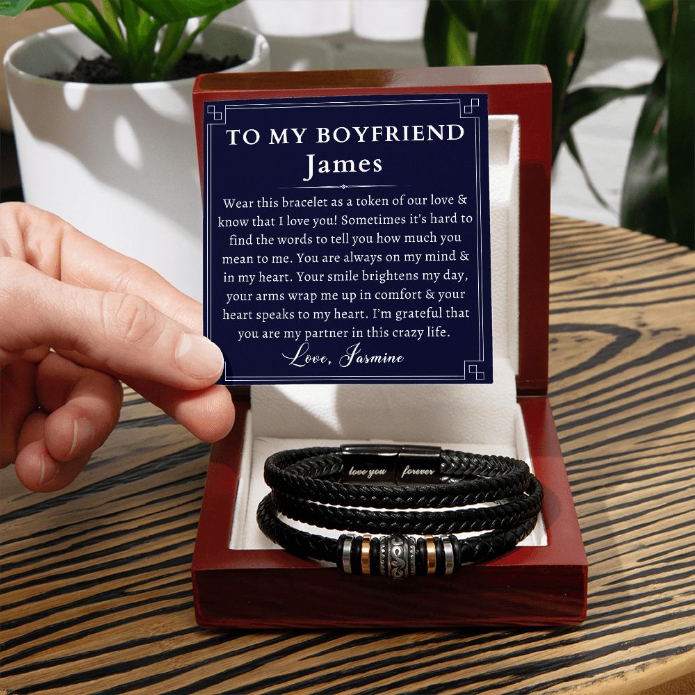 [Almost Sold Out] Personalized To My Boyfriend Gift - Leather Men's Bracelet