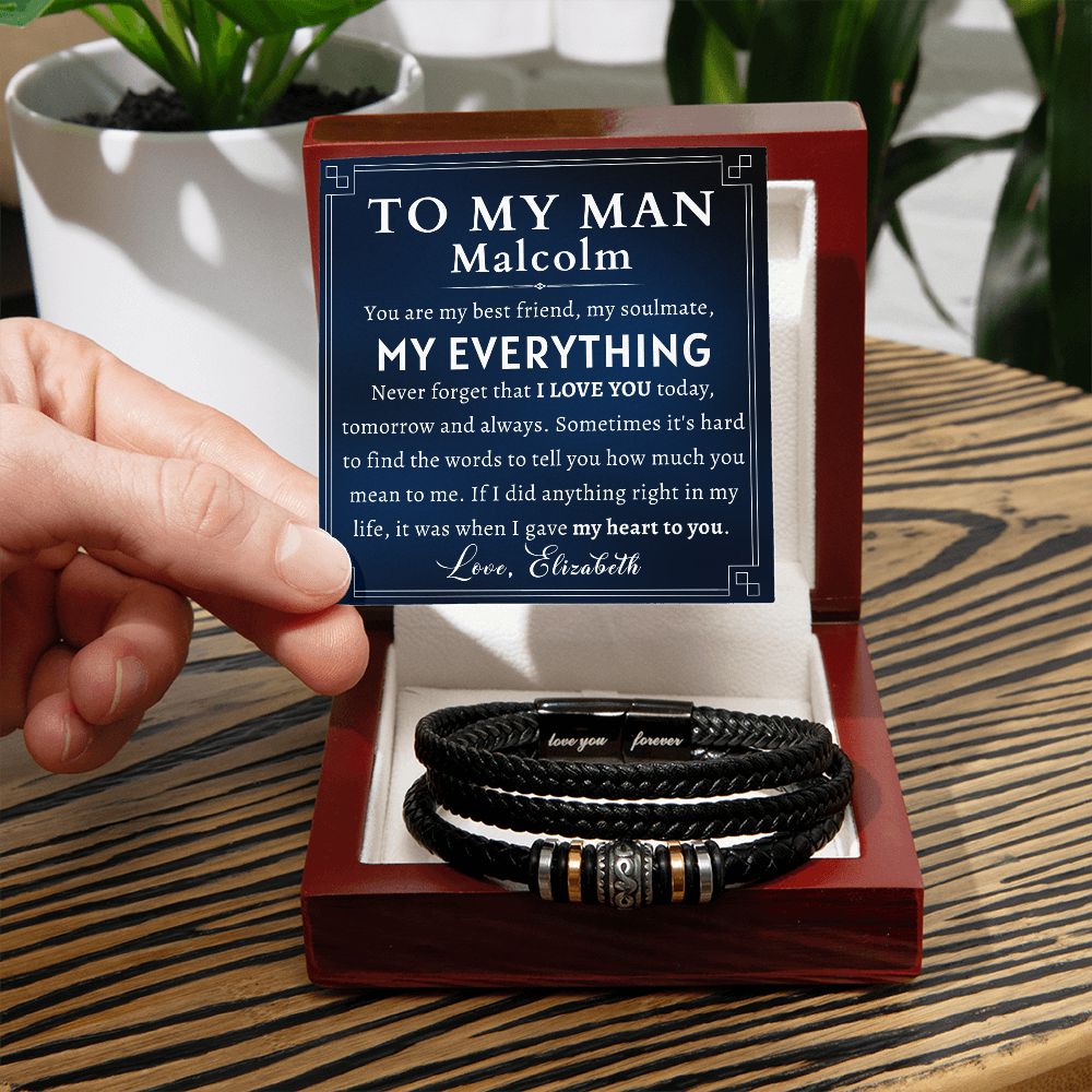 [Almost Sold Out] Personalized To My Man Gift - Leather Men's Bracelet