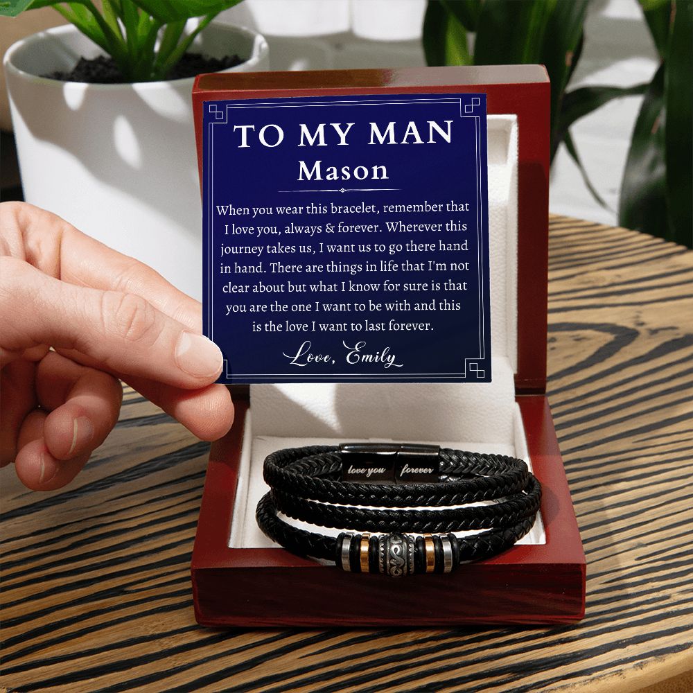 [Almost Sold Out] Personalized To My Man Gift - Leather Men's Bracelet