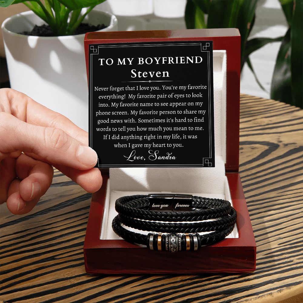 [Almost Sold Out] Personalized To My Boyfriend Gift - Leather Men's Bracelet