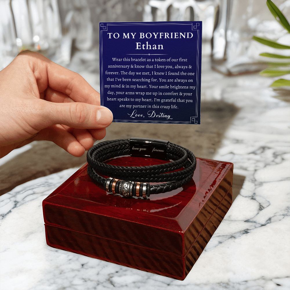 [Almost Sold Out] Personalized To My Boyfriend Gift - Leather Men's Bracelet