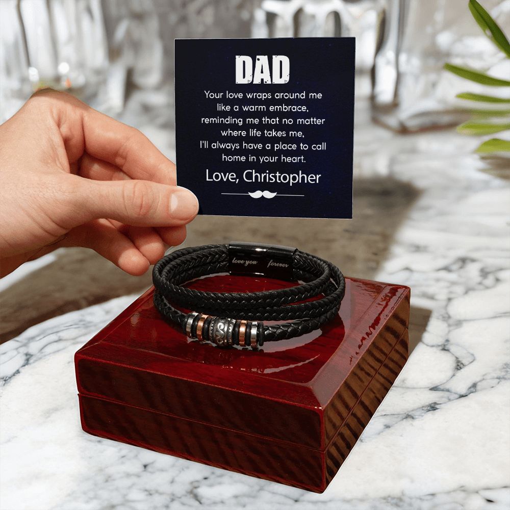 Almost Sold Out - Personalized Dad Leather Bracelet - Warm Embrace