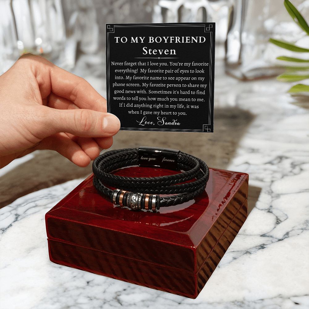[Almost Sold Out] Personalized To My Boyfriend Gift - Leather Men's Bracelet