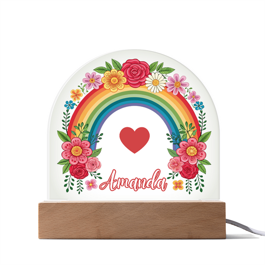 Floral Rainbow Kids Night Light Acrylic Dome Plaque
