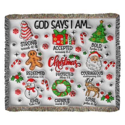 Almost Sold Out - God Says I Am Christmas Heirloom Woven Blanket