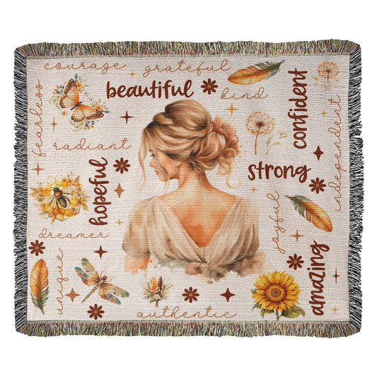 Almost Sold Out - I Am Strong Beautiful Heirloom Woven Blanket