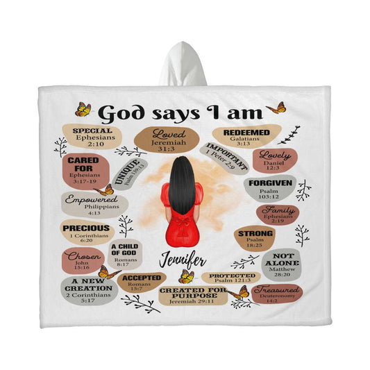 Customized God Says I Am Hooded Sherpa Fleece Blanket
