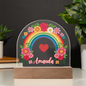 Floral Rainbow Kids Night Light Acrylic Dome Plaque
