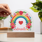 Floral Rainbow Kids Night Light Acrylic Dome Plaque
