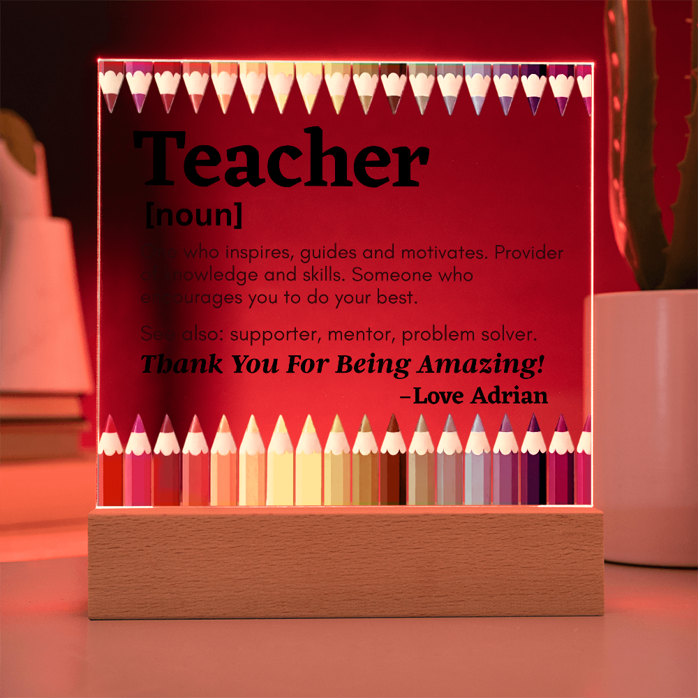Thank You Teacher Personalized Printed Square Acrylic Plaque